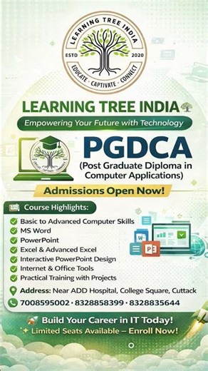 🎓 PGDCA Admissions Open | Learning Tree India #PGDCA #Cuttack #ComputerCourse #AdmissionsOpen