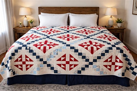 Handmade Patriotic Red, White & Blue Star Patchwork Americana Quilt - Etsy