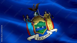 Flag of New York video waving in wind. Realistic US State Flag background. American New York Flag Looping closeup 1080p Full HD 1920X1080 footage. New York USA United States State flags/ Other HD flag