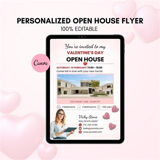 Valentines Day Open House Invitation | Customizable February Flyer | Realtor Marketing Template - Etsy
