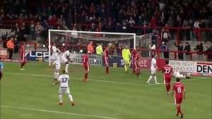 Morecambe goalkeeper Mark Halstead makes a funny no-look save against Newport County