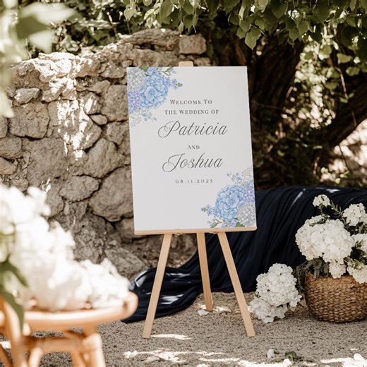 Blue Hydrangea Wedding Welcome Sign, Editable Canva Template (digital Download) - Etsy