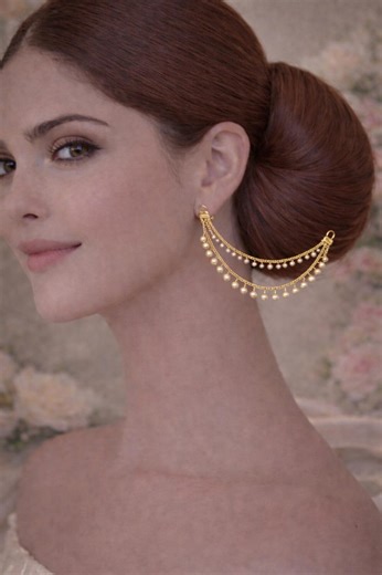 Gold Pearl Ear Chain Earrings | Indian Bridal Double Strand Ear Chain | Wedding Ear Cuff Chain | Traditional Ethnic Pearl Jewelry - Etsy