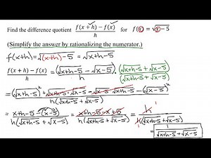 Find the Difference Quotient for the Radical Function f(x)=Square Root(x-5)