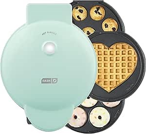 Dash MultiMaker® Treat Maker System - Make Mini Donuts, Cupcakes & Heart-Shaped Waffles - Interchangeable Plate Design - dishwasher safe Parts for Easy Cleanup - Aqua