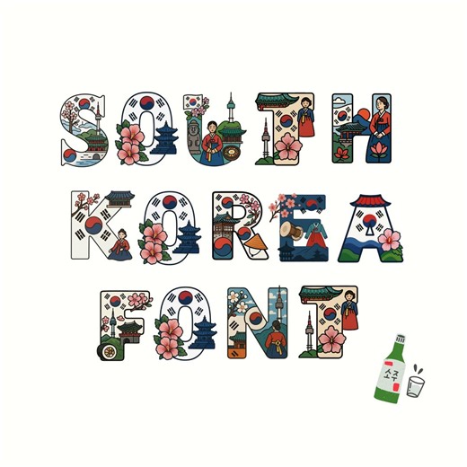 Clipart alphabet Corée du Sud, Séoul PNG lettres, typographie K-Culture, monogramme d'Art Asie de l'Est - Etsy France