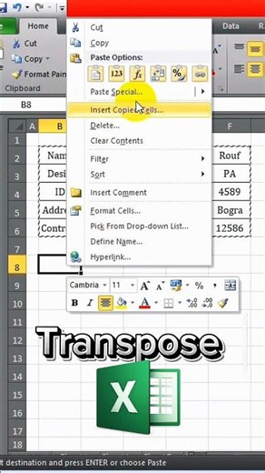 Stop Copying & Pasting! Use Excel Transpose Instead 🔥 #Shorts