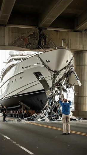 Low bridge disaster: luxury yacht crushed in seconds