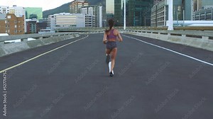 Woman running, fitness and health in cardio exercise for fast, muscle and fit body lifestyle routine in the city. Female runner in training run, exercising and workout for a healthy life in the town. Stock Video