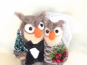 Christmas Wedding Cake Topper Christmas Owl Wedding Christmas Tree Needle Felted Owl Wedding Topper Bird Berry Woodland Wool Red Green - Etsy