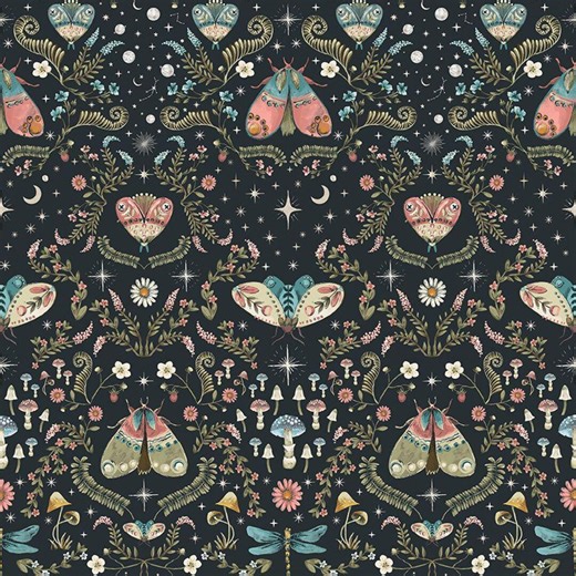 Dear Stella Moon Garden – Moths, Dragonflies, Mushrooms, Floral, 100% Cotton Fabric, 44/45”, Yard, Half Yard, Quarter Yard - Etsy