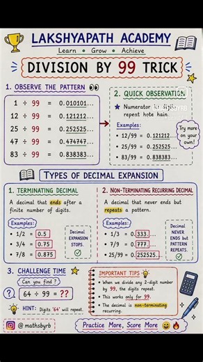 Division by 99 Trick 🤯 | Terminating & Recurring Decimals Explained 🔥