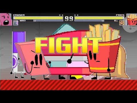Eraser, Marker, Stapy & Foldy vs. Fries, Bell, Puffball & Yellow Face - BFDI | M.U.G.E.N
