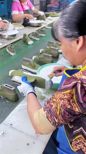 Intricate Handcrafted Assembly Line for Manufacturing Durable Canvas Shoes Fast
