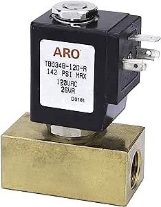 ARO TB034B-120-A 2-Way Valve, 3/8" NPT/120V, Brass