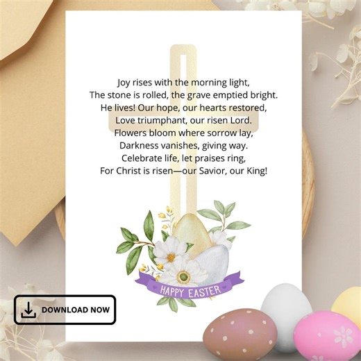Easter Christian Poem Printable | He is Risen Wall Art | Religious Easter Decor | Instant Download - Etsy