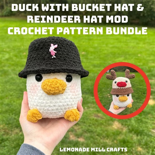 Crochet Duck Pattern: Beginner Amigurumi With Bucket & Reindeer Hats (PDF Pattern) - Etsy