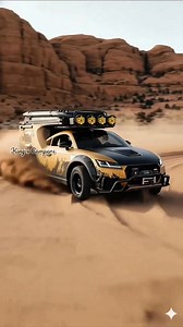 Audi | TT 2015 | “Dune Runner” – AI digital design rally-style micro overlander coupe with widebody, winch bumper and skid, beadlock-style wheels on a/ts, roof rack with quad rally lights and deployable solar; detachable micro-camper pod with wedge pop-top and rear ladder; inside, a compact sleeping loft with LED lighting and gear cubbies—built for desert bivouacs and fast escapes. #audi #tt #auditt #microcamper #overlanding #offroad #rooftoptent #campercar #adventurecar #solarpower #lightbar #w