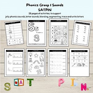 Phonics Group 1 SATPIN worksheets, Jolly inspired, initial sounds, cvc words,