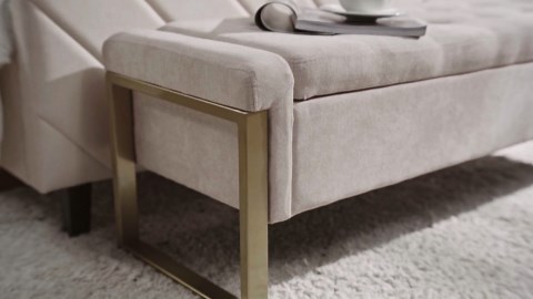 Tina's Home 55" Upholstered Storage Entryway Bench For End of Bed Ottoman Beige