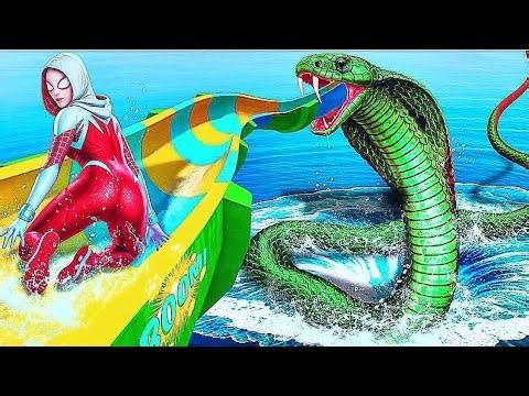 GIANT SNAKE ATTACK Spider-Gwen on Insane 3D Waterslide! Extreme Physics Test | GTA 5