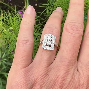 Vintage 18ct Art Deco Style Diamond Cluster Panel Ring ~ Rectangle Plaque Ring - Etsy