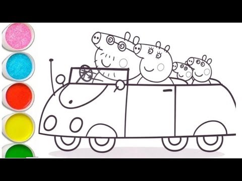 Peppa Pig Family And Car Drawing | How To Draw Peppa Pig Drawing 🐷 Easy Step By Step