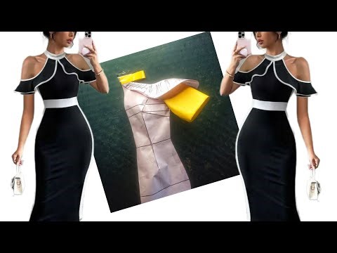 How to cut/ draft and sew a halter neck off shoulder cape dress
