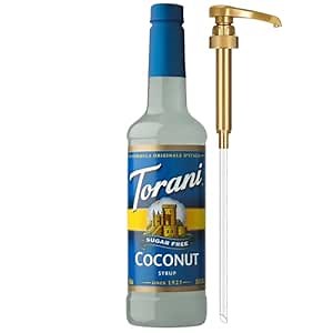 Torani Sugar-Free Syrup, Coconut Flavor, Pump Included, 25.4 Fl Oz | Sweeten & Add Guiltless Flavoring to Café-Style Drinks & Desserts | Coffee Bar Essentials
