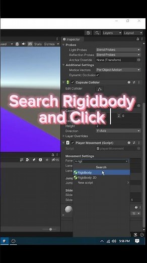 Add Rigidbody to 🕴Player 💻 #unity #gamedev #learning #unitydev #madewithunity #unitylife #trending