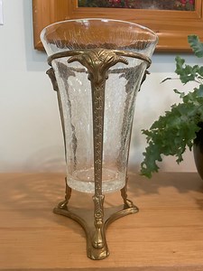 Brass Bull Mount Vase: Crackle Glass, Western Elegance - Etsy