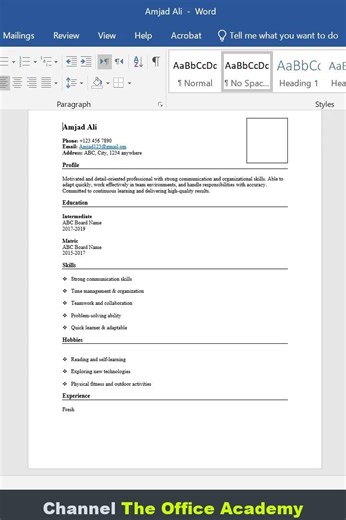 Create Simple CV Format For Fresher With No Experience in 2026