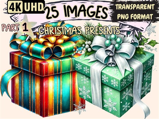 Christmas Presents Clipart – 25 Festive Gift Illustrations (PNG Digital Download) - Etsy Nederland