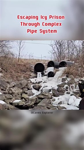 Escaping icy prison through complex pipe system #mystery #discovery #cavediving #explorer #cave #foryoupage❤️❤️