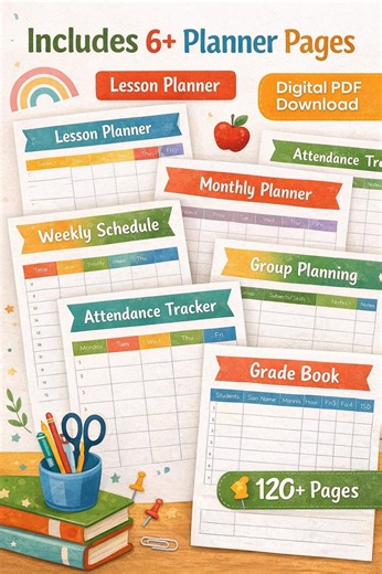 Teacher Planner Printable | Lesson, Weekly, Monthly Schedule, Attendance, Grade Book (PDF Download) - Etsy