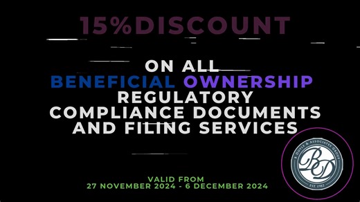 CIPC WILL DEREGISTER OVER 500 000 NON-COMPLIANT COMPANIES AND CLOSE CORPORATIONS CIPC will be referring non-compliant companies and close corporations for deregistration for failing to comply with Annual Returns (AR) and Beneficial Ownership (BO) Declaration requirements. Contact us to file your Beneficial Ownership and Annual Returns at CIPC to prevent deregistration of your company. Black Friday Special!!! 15% discount on all Beneficial Ownership regulatory compliance documents and filing serv