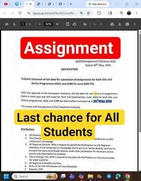 IGNOU Assignment Submission Last Chance for All Students for June 2026 Exam | Submit Now
