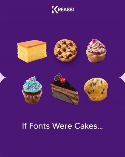 Creative & Branding Agency on Instagram: "If fonts were cakes, what would your brand's font be? 🤔 From the comforting simplicity of Poppins as a Sponge Cake to the rich luxury of Catavalo as a Dark Chocolate Cake, every font has its own unique flavor and personality. The right choice can say everything about your brand without saying a word. 🎯 Finding it hard to pick the right ingredients for your brand's visual identity? Let Kreassi help you bake up the perfect design. Follow &#