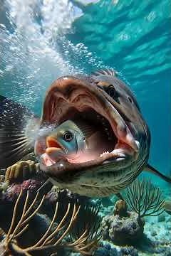 Unbelievable Suction! See a Massive Grouper Eat a Fish Whole 😱 4K #wildlife ##OceanLife