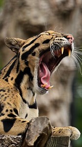 Meet Django, our mainland clouded leopard 🐾 Notice the little noises Django is making in this video? Clouded leopards are unique in the cat world as their hyoid bone is semi-ossified, which is why they can’t purr like small cats or roar like lions. Small cats have a fully ossified hyoid, allowing them to purr, while big cats have a softer, unfused hyoid that lets them expand their vocal cords to roar.🤯 Instead, mainland clouded leopards have developed their own language of moans, chirps, hisse