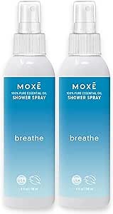 MOXE Shower Mist, Spa Steam Spray, Certified Natural Essential Oils, Aromatherapy, Tension Relief (Breathe, 4 Fl Oz (Pack of 2))