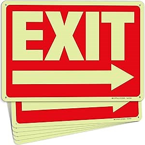 iSYFIX Exit Signs with Directional Right Arrow - 6 Pack 10x7 Inch Glow in the Dark for Business, School, Office, Warehouse - Durable 40 Mil Polystyrene, UV Laminated, Waterproof, Scratch & Fade Resistant