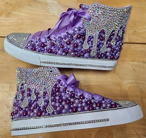 Purple Rhinestone Drip High Top Sneakers: Custom Bling Shoes - Etsy