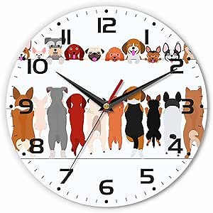 Dogs Wall Clock 10 Inch Battery Operated Standing Small Dogs Front and Back Clock Silent Non-Ticking Modern Clocks for Office Home School Living Room Bathroom