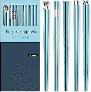 GLAMFIELDS Chopsticks Reusable,Premium Fiberglass Chopsticks Dishwasher Safe，5 Pairs Non-slip Chop Sticks Lightweight for Sushi 9.57 Inch Gift Set