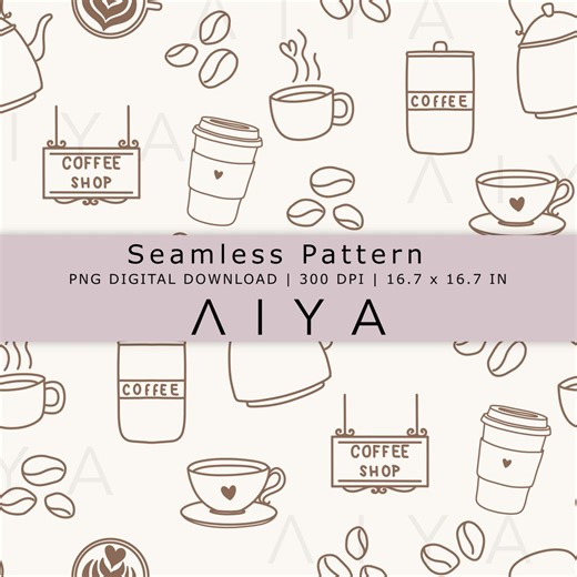 Coffee & Tea Seamless Pattern - Coffee Shop Digital Paper - Printable Line Art - Etsy