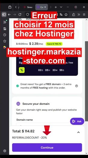 Erreur : choisir 12 mois chez Hostinger