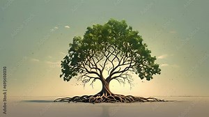 A tree with intertwined roots, representing the strength and stability of a healthy romantic relationship built on a strong foundation. minimal 2d Psychology art concept