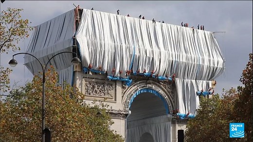 ✨ A first giant sheet of fabric was draped down the #ArcdeTriomphe in Paris on Sunday as work started to wrap the monument in a tribute to late artist #Christo | FRANCE 24 English