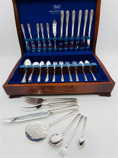 59pc Silverplated Flatware Set, Royal Rose Pattern by Oneida, Their Nobility Plate Line - Etsy